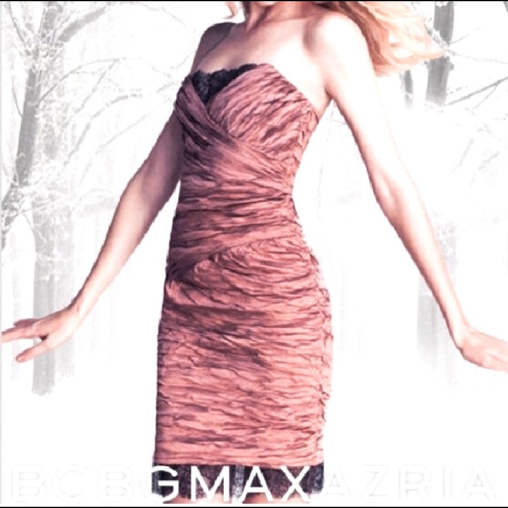 BCBG MAXAZARIA SIZE 10, DUSTY ROSE AND BLACK STRAPLESS/SPAGHETTI STRAPS